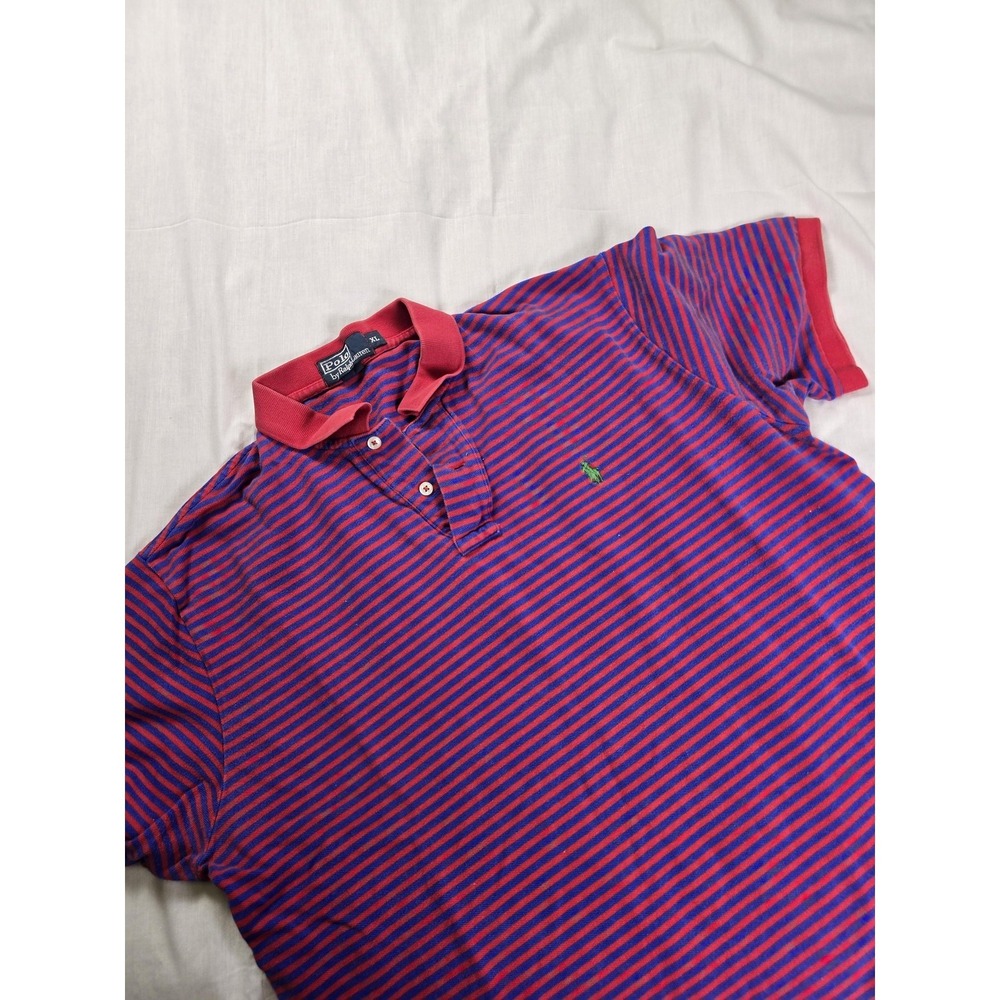 Polo Ralph Lauren Polo Shirt Mens XL Red Blue Striped Green Pony Cotton Golf